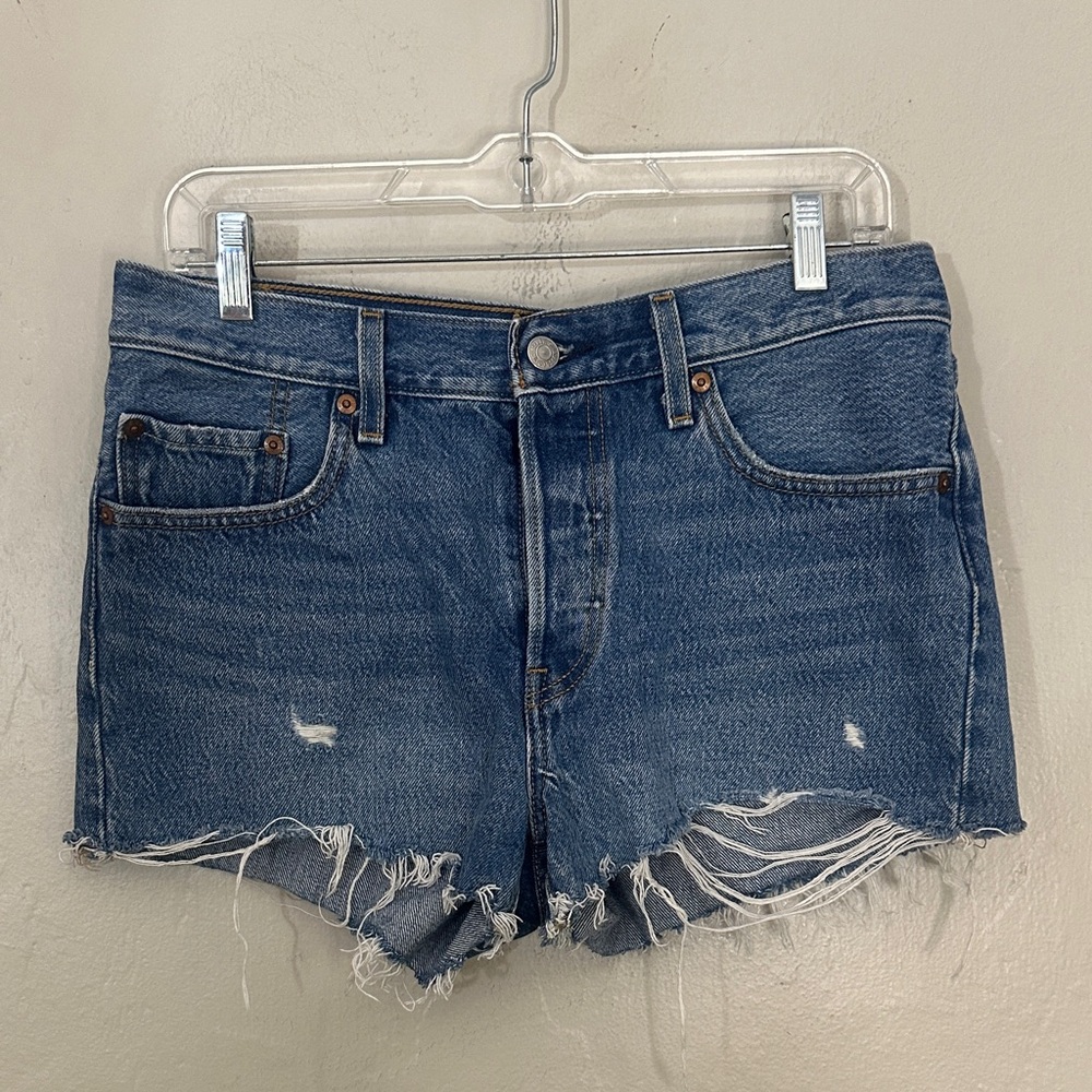 Levi's Classic Blue Frayed Jean Shorts